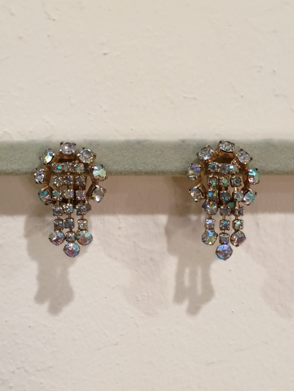 Aurora Borealis Rhinestone Clip-On Earrings - Vintage 1950s!